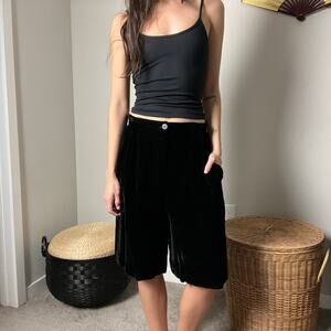 90s vintage black velvet velour baggy high waisted rise trouser bermuda shorts